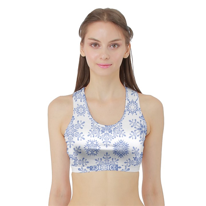 Snowflakes Blue White Cool Sports Bra with Border