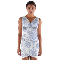 Snowflakes Blue White Cool Wrap Front Bodycon Dress by Mariart