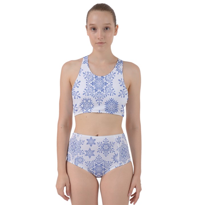 Snowflakes Blue White Cool Racer Back Bikini Set