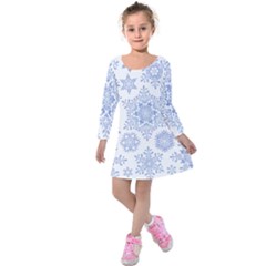 Snowflakes Blue White Cool Kids  Long Sleeve Velvet Dress