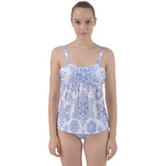 Snowflakes Blue White Cool Twist Front Tankini Set by Mariart