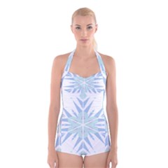 Snowflakes Star Blue Triangle Boyleg Halter Swimsuit  by Mariart