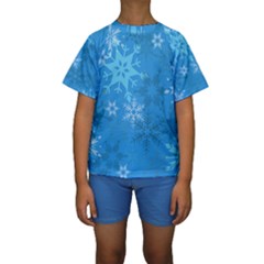 Snowflakes Cool Blue Star Kids  Short Sleeve Swimwear by Mariart