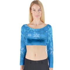 Snowflakes Cool Blue Star Long Sleeve Crop Top by Mariart