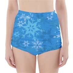 Snowflakes Cool Blue Star High-waisted Bikini Bottoms by Mariart