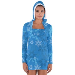 Snowflakes Cool Blue Star Long Sleeve Hooded T-shirt by Mariart