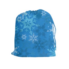 Snowflakes Cool Blue Star Drawstring Pouches (extra Large) by Mariart