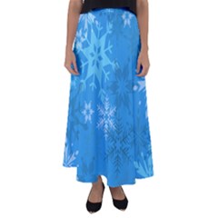 Snowflakes Cool Blue Star Flared Maxi Skirt by Mariart