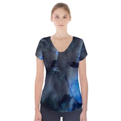 Space Star Blue Sky Short Sleeve Front Detail Top