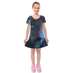 Space Star Blue Sky Kids  Short Sleeve Velvet Dress