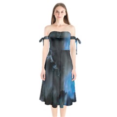 Space Star Blue Sky Shoulder Tie Bardot Midi Dress by Mariart