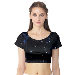 Space Warp Speed Hyperspace Through Starfield Nebula Space Star Line Light Hole Short Sleeve Crop Top by Mariart