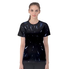 Space Warp Speed Hyperspace Through Starfield Nebula Space Star Line Light Hole Women s Sport Mesh Tee