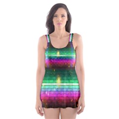 Spectrum Space Line Rainbow Hole Skater Dress Swimsuit by Mariart