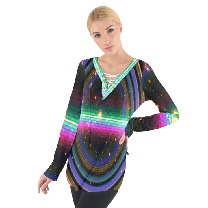 Spectrum Space Line Rainbow Hole Tie Up Tee