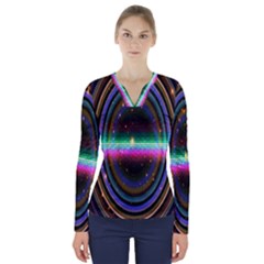 Spectrum Space Line Rainbow Hole V-neck Long Sleeve Top by Mariart