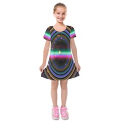 Spectrum Space Line Rainbow Hole Kids  Short Sleeve Velvet Dress by Mariart