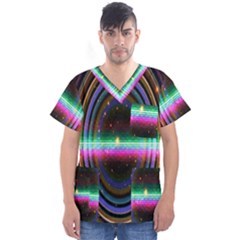 Spectrum Space Line Rainbow Hole Men s V-neck Scrub Top