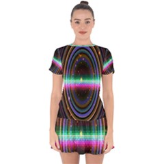 Spectrum Space Line Rainbow Hole Drop Hem Mini Chiffon Dress