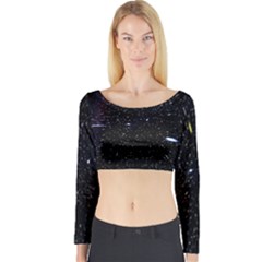 Space Warp Speed Hyperspace Through Starfield Nebula Space Star Hole Galaxy Long Sleeve Crop Top