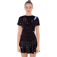 Space Warp Speed Hyperspace Through Starfield Nebula Space Star Hole Galaxy Drop Hem Mini Chiffon Dress