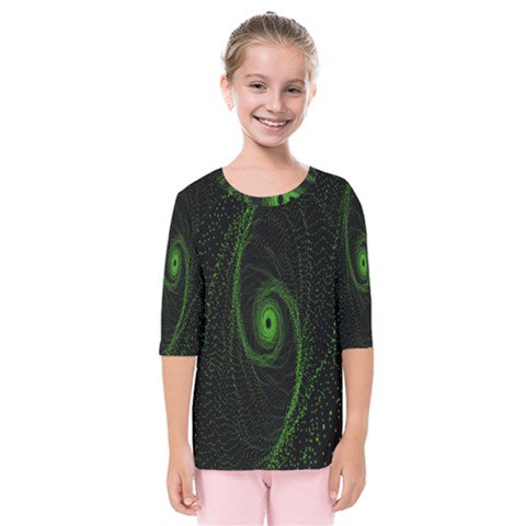 Space Green Hypnotizing Tunnel Animation Hole Polka Green Kids  Quarter Sleeve Raglan Tee by Mariart