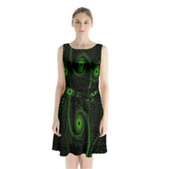 Space Green Hypnotizing Tunnel Animation Hole Polka Green Sleeveless Waist Tie Chiffon Dress