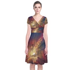 Sun Light Galaxy Short Sleeve Front Wrap Dress by Mariart