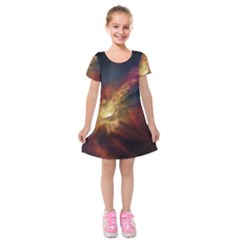 Sun Light Galaxy Kids  Short Sleeve Velvet Dress by Mariart