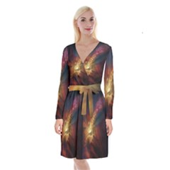 Sun Light Galaxy Long Sleeve Velvet Front Wrap Dress by Mariart