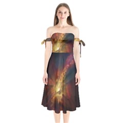 Sun Light Galaxy Shoulder Tie Bardot Midi Dress by Mariart