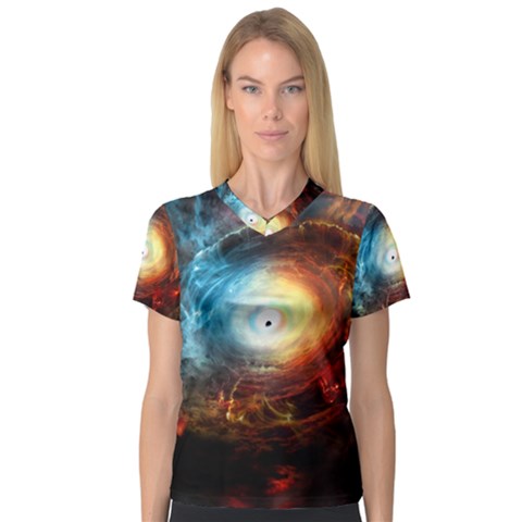 Supermassive Black Hole Galaxy Is Hidden Behind Worldwide Network V-neck Sport Mesh Tee by Mariart