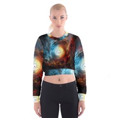 Supermassive Black Hole Galaxy Is Hidden Behind Worldwide Network Cropped Sweatshirt by Mariart