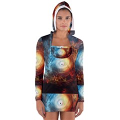 Supermassive Black Hole Galaxy Is Hidden Behind Worldwide Network Long Sleeve Hooded T-shirt by Mariart