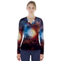 Supermassive Black Hole Galaxy Is Hidden Behind Worldwide Network V-Neck Long Sleeve Top View1