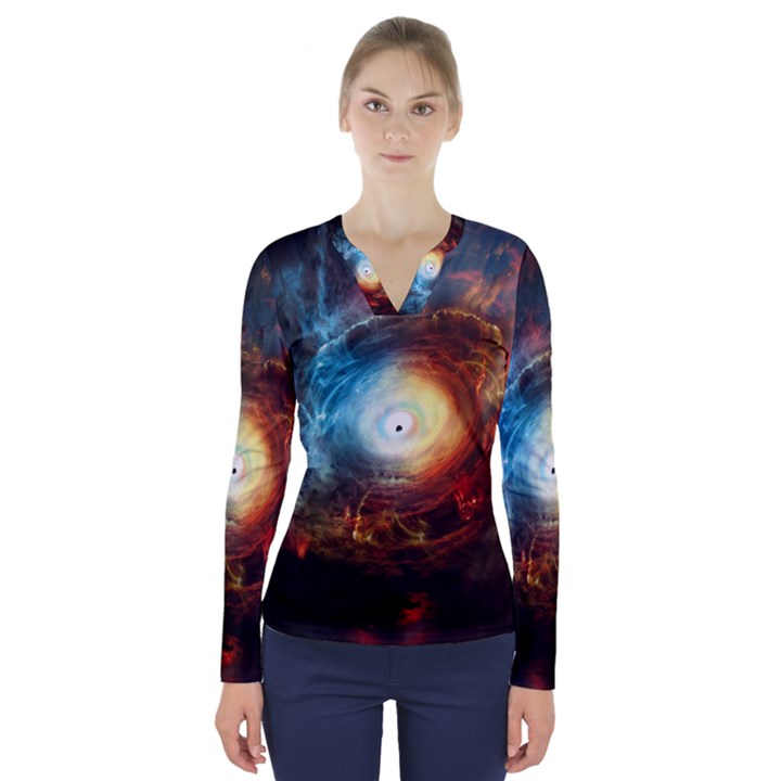 Supermassive Black Hole Galaxy Is Hidden Behind Worldwide Network V-Neck Long Sleeve Top