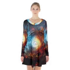 Supermassive Black Hole Galaxy Is Hidden Behind Worldwide Network Long Sleeve Velvet V-neck Dress