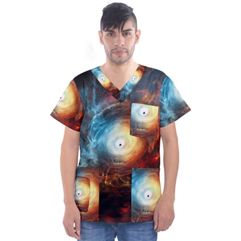 Supermassive Black Hole Galaxy Is Hidden Behind Worldwide Network Men s V-neck Scrub Top by Mariart