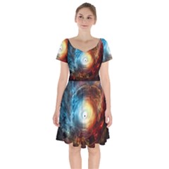 Supermassive Black Hole Galaxy Is Hidden Behind Worldwide Network Short Sleeve Bardot Dress by Mariart