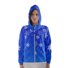 Winter Blue Snowflakes Rain Cool Hooded Wind Breaker (women)