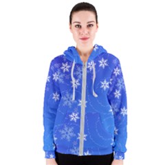 Winter Blue Snowflakes Rain Cool Women s Zipper Hoodie