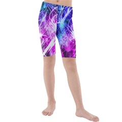 Space Galaxy Purple Blue Kids  Mid Length Swim Shorts