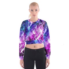 Space Galaxy Purple Blue Cropped Sweatshirt by Mariart