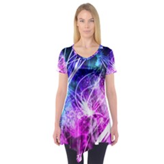 Space Galaxy Purple Blue Short Sleeve Tunic 