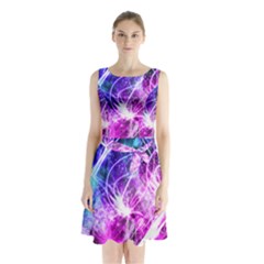 Space Galaxy Purple Blue Sleeveless Waist Tie Chiffon Dress by Mariart