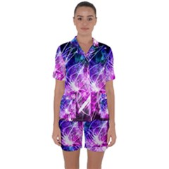 Space Galaxy Purple Blue Satin Short Sleeve Pyjamas Set