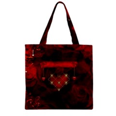 Wonderful Elegant Decoative Heart With Flowers On The Background Zipper Grocery Tote Bag by FantasyWorld7