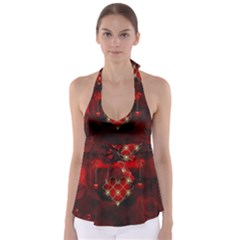 Wonderful Elegant Decoative Heart With Flowers On The Background Babydoll Tankini Top by FantasyWorld7