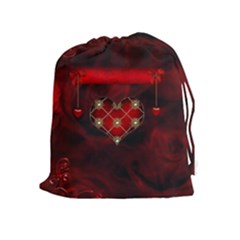 Wonderful Elegant Decoative Heart With Flowers On The Background Drawstring Pouches (extra Large) by FantasyWorld7