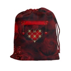 Wonderful Elegant Decoative Heart With Flowers On The Background Drawstring Pouches (xxl) by FantasyWorld7